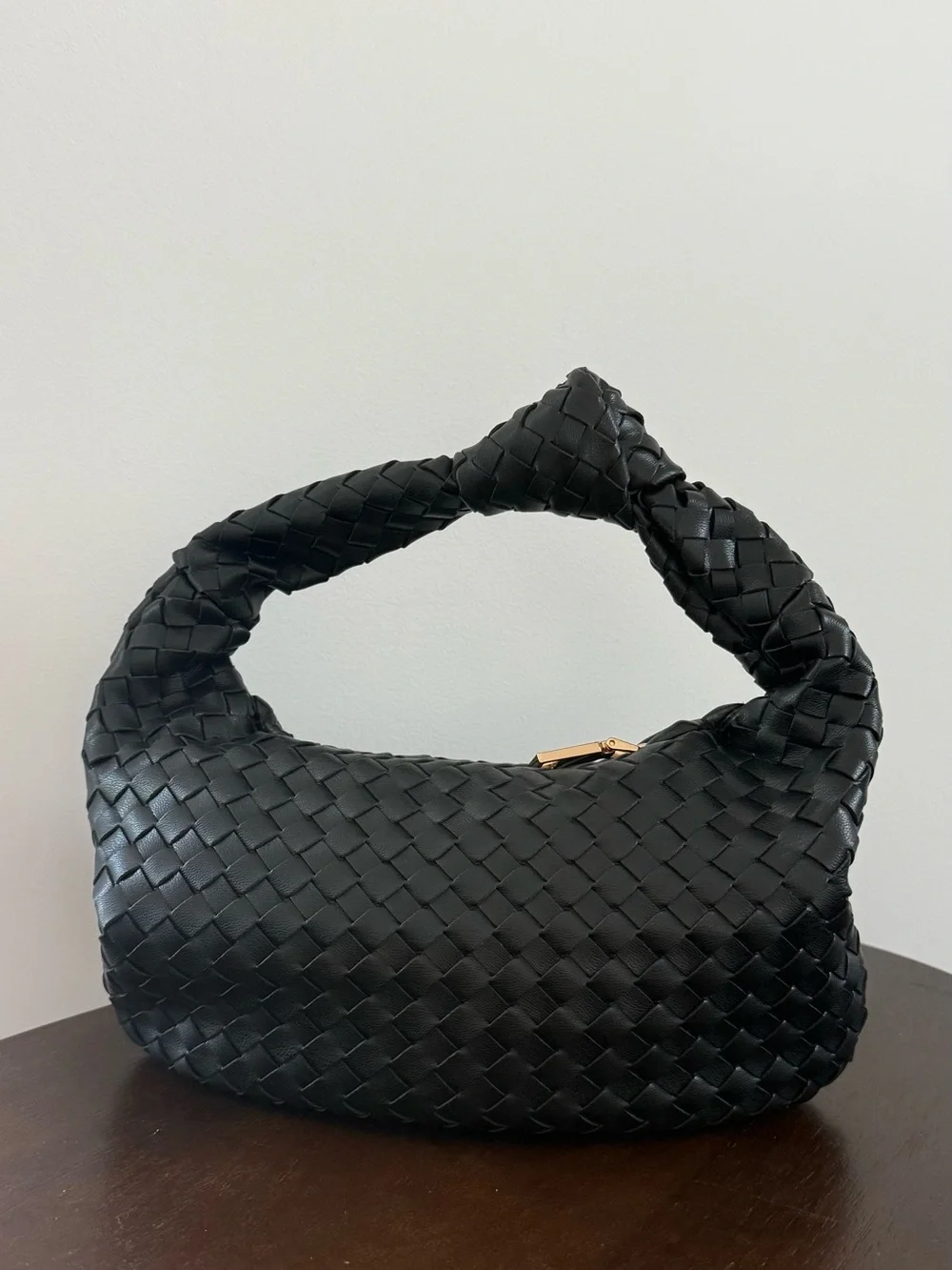 Anthropologie Melie Bianco Larissa woven mini purse. Black faux leather.